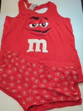 M&M'S Red Tank Top & Logo Shorts Pajama Set Size XL